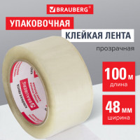 Клейкая лента упаковочная, 48 мм х 100 м, прозрачная, толщина 45 микрон, BRAUBERG, 221109