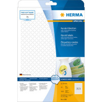 HERMA 4385 (круглые) Этикетки самоклеющиеся Бумажные А4, д. 10 мм, цвет: Белый, клей: не перманентный (removable - обладает свойствами стикера), для печати на: струйных и лазерных аппаратах, в пачке: 25 листов/7875 этикеток