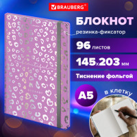 Блокнот с резинкой в клетку 96 л., А5 145х203 мм, твердая обложка с фольгой, BRAUBERG, "Leopard", 116329 Блокнот с резинкой в клетку 96 л., А5 145х203 мм, твердая обложка с фольгой, BRAUBERG, "Leopard", 116329