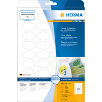HERMA 4380 (овал) Этикетки самоклеющиеся Бумажные А4, 40.6 x 25.4, цвет: Белый, клей: не перманентный (removable - обладает свойствами стикера), для печати на: струйных и лазерных аппаратах, в пачке: 25 листов/900 этикеток