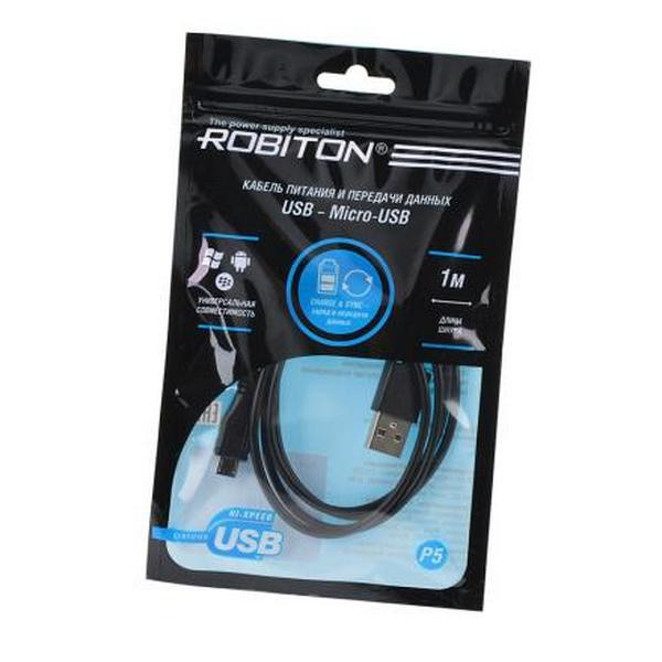 Кабель USB ROBITON P5 USB A - Micro-USB, Charge&Sync, 1м черный PH1 Кабель USB ROBITON P5 USB A - Micro-USB, Charge&Sync, 1м черный PH1