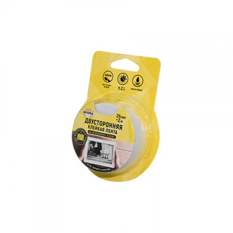 Клеящая лента AVIORA 302-016 двусторонняя клейкая лента на вспененной основе 24мм*2м, белая BL1 Клеящая лента AVIORA 302-016 двусторонняя клейкая лента на вспененной основе 24мм*2м, белая BL1