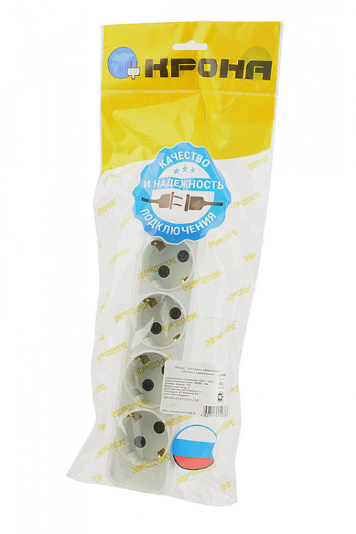 Колодка КРОНА КБ42-Б 4 розетки с заземл, белая BL1 Колодка КРОНА КБ42-Б 4 розетки с заземл, белая BL1